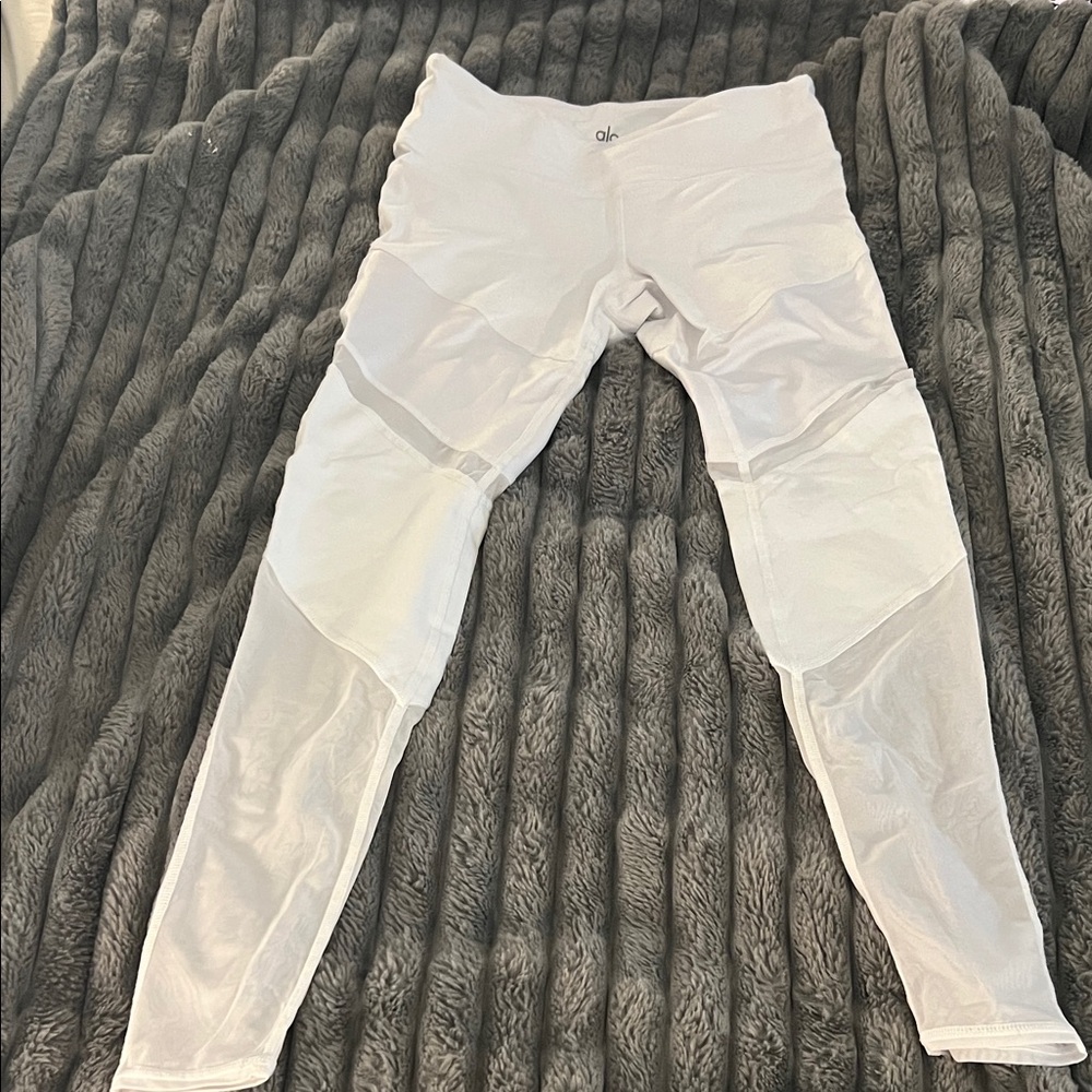 ALO Yoga White Mesh-Panel Leggings